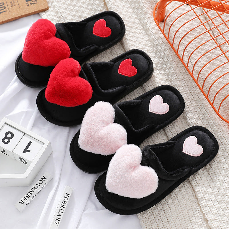 Cute Love Slipper Winter Warm Fluffy Shoes Home Slippers For Valentine's Day