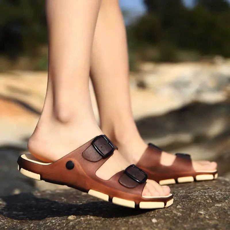 The Marlisasa Mens PVC Slides with Ruffles and Geometric Pattern are stylish and comfortable footwear