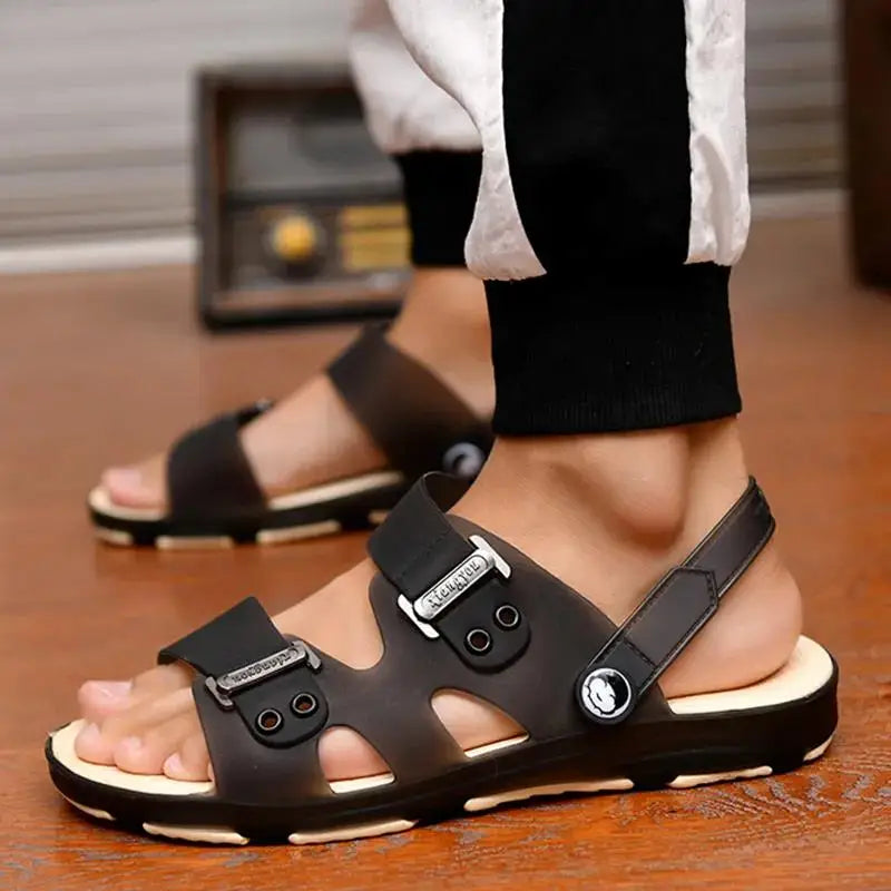 The Marlisasa Mens PVC Slides with Ruffles and Geometric Pattern are stylish and comfortable footwear