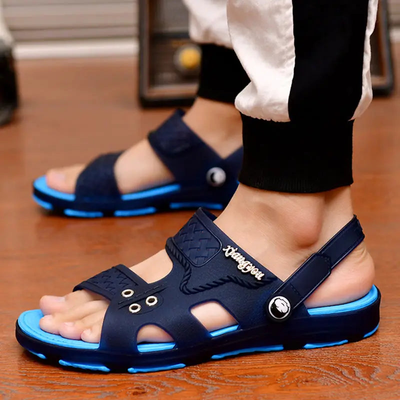 The Marlisasa Mens PVC Slides with Ruffles and Geometric Pattern are stylish and comfortable footwear