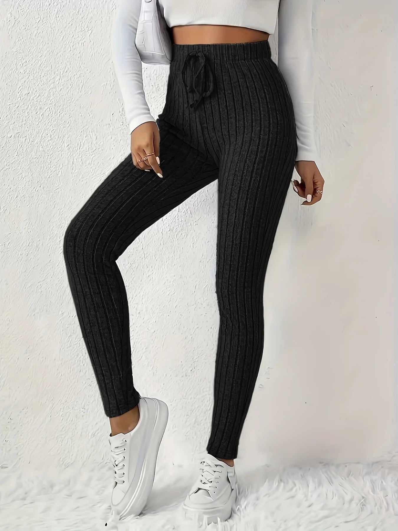 Women's Tailored Knit Pants – Soft & Comfortable Drawstring Trousers, Versatile Casual & Office Wear