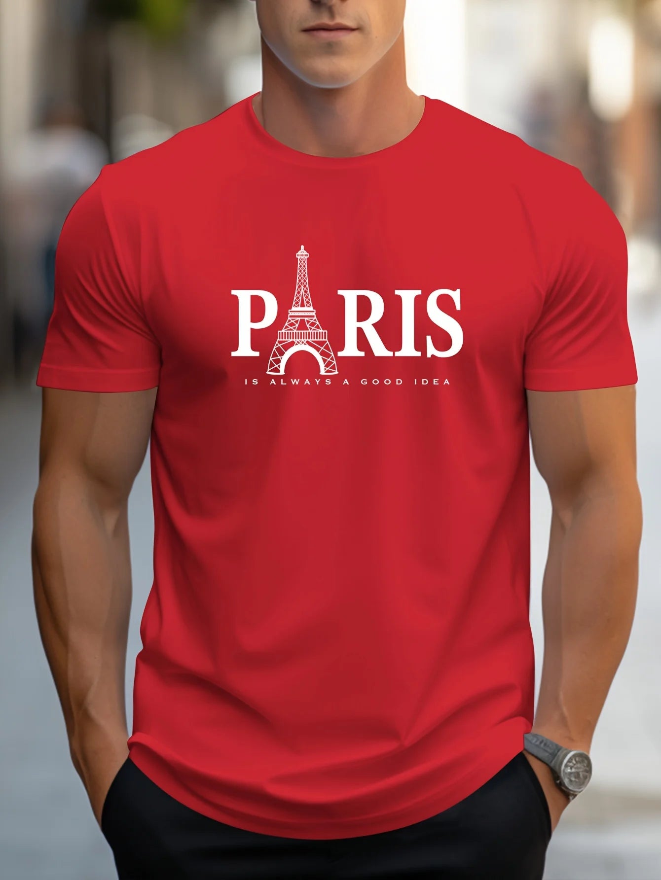 Men's Summer Oversized T-Shirt – Paris Print, Short Sleeve, Casual O-Neck Streetwear Pullover