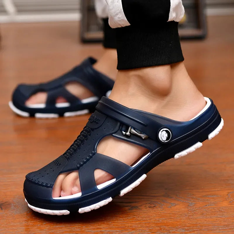 The Marlisasa Mens PVC Slides with Ruffles and Geometric Pattern are stylish and comfortable footwear