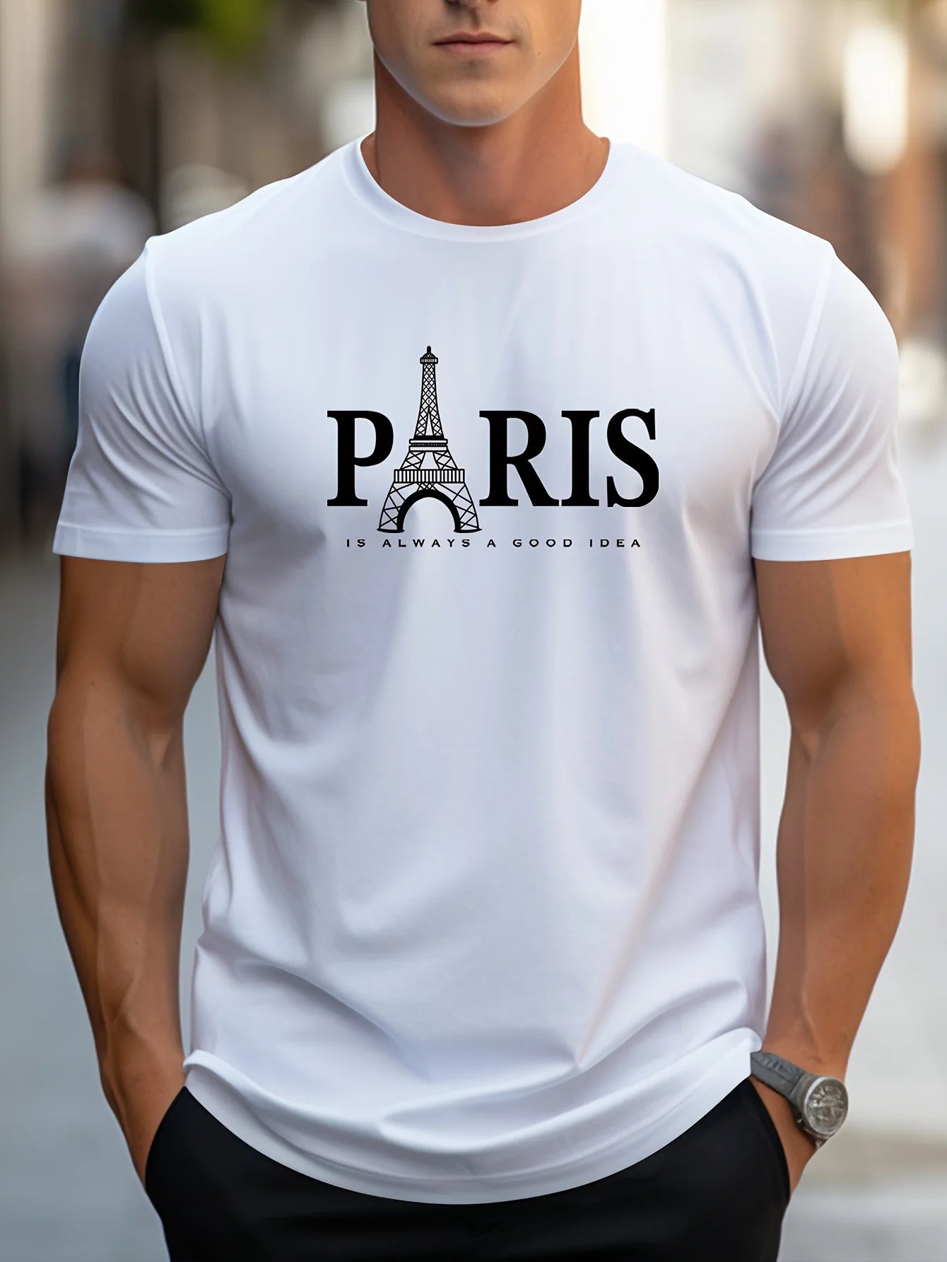 Men's Summer Oversized T-Shirt – Paris Print, Short Sleeve, Casual O-Neck Streetwear Pullover