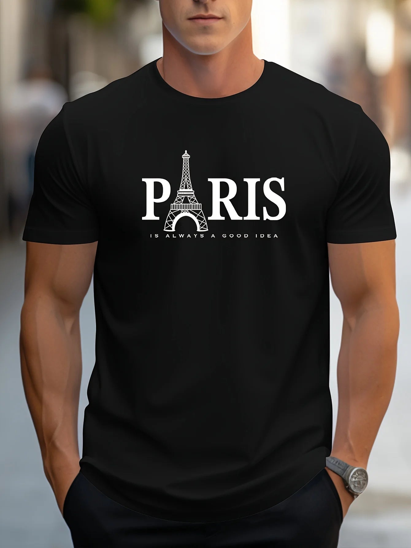 Men's Summer Oversized T-Shirt – Paris Print, Short Sleeve, Casual O-Neck Streetwear Pullover