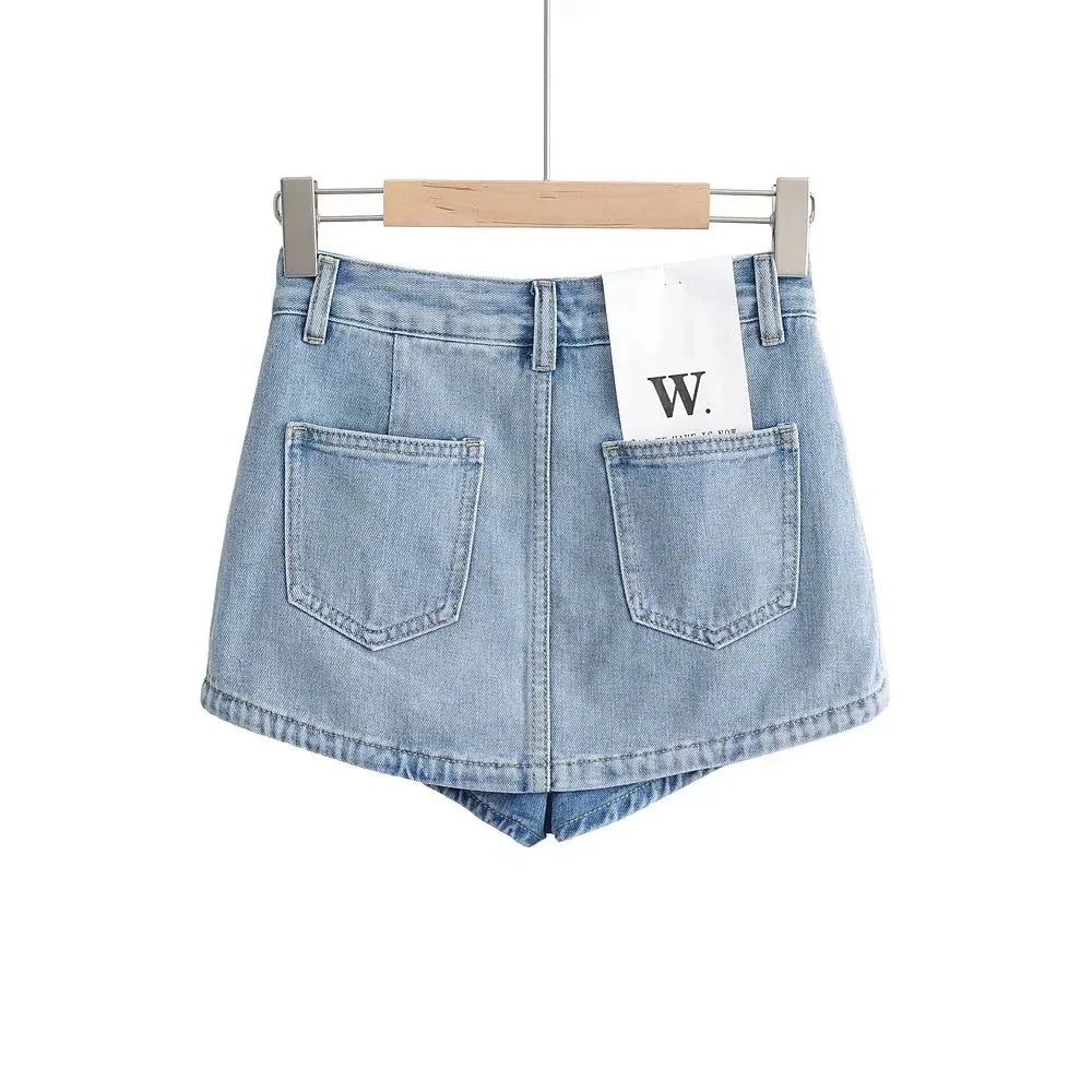 Women's High-Waisted Denim Mini Skirt, designed to offer a sexy and slim fit