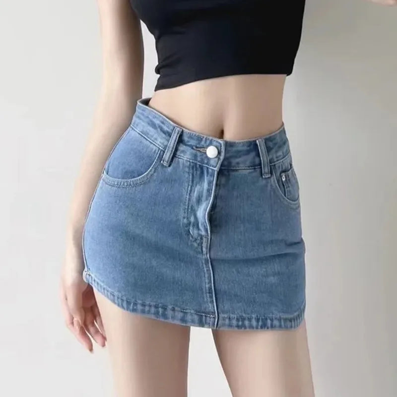 Women's High-Waisted Denim Mini Skirt, designed to offer a sexy and slim fit