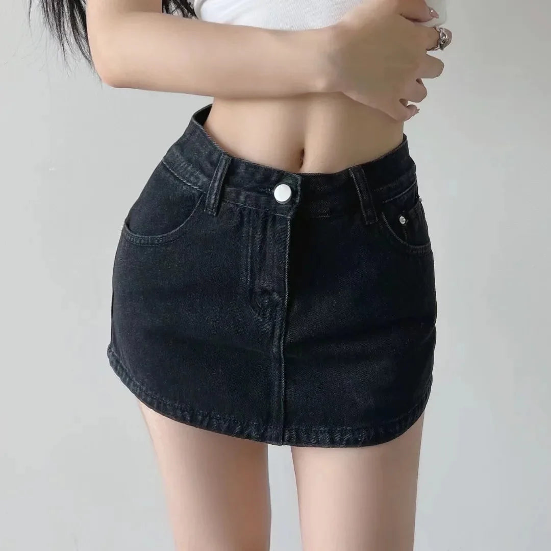 Women's High-Waisted Denim Mini Skirt, designed to offer a sexy and slim fit