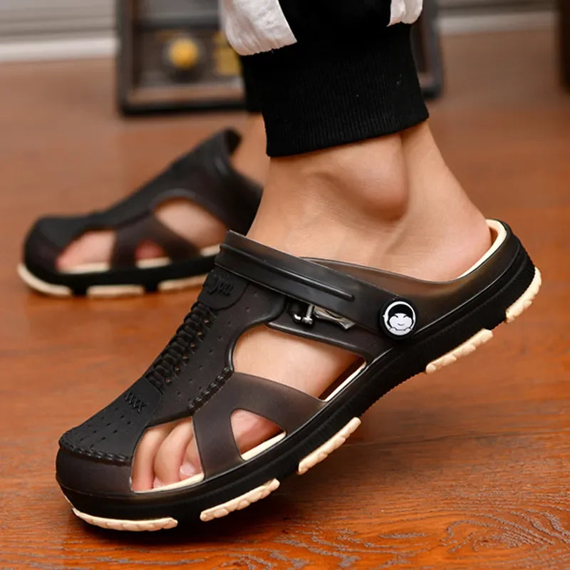 The Marlisasa Mens PVC Slides with Ruffles and Geometric Pattern are stylish and comfortable footwear