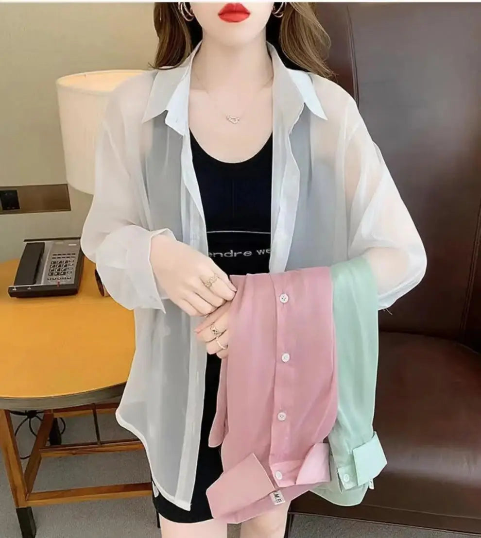 2024 Women's Clothing Women Shirt Summer New Chiffon Shirt Temperament Sunscreen Clothes Loose cardigan Thin Coat Blouses Shirts