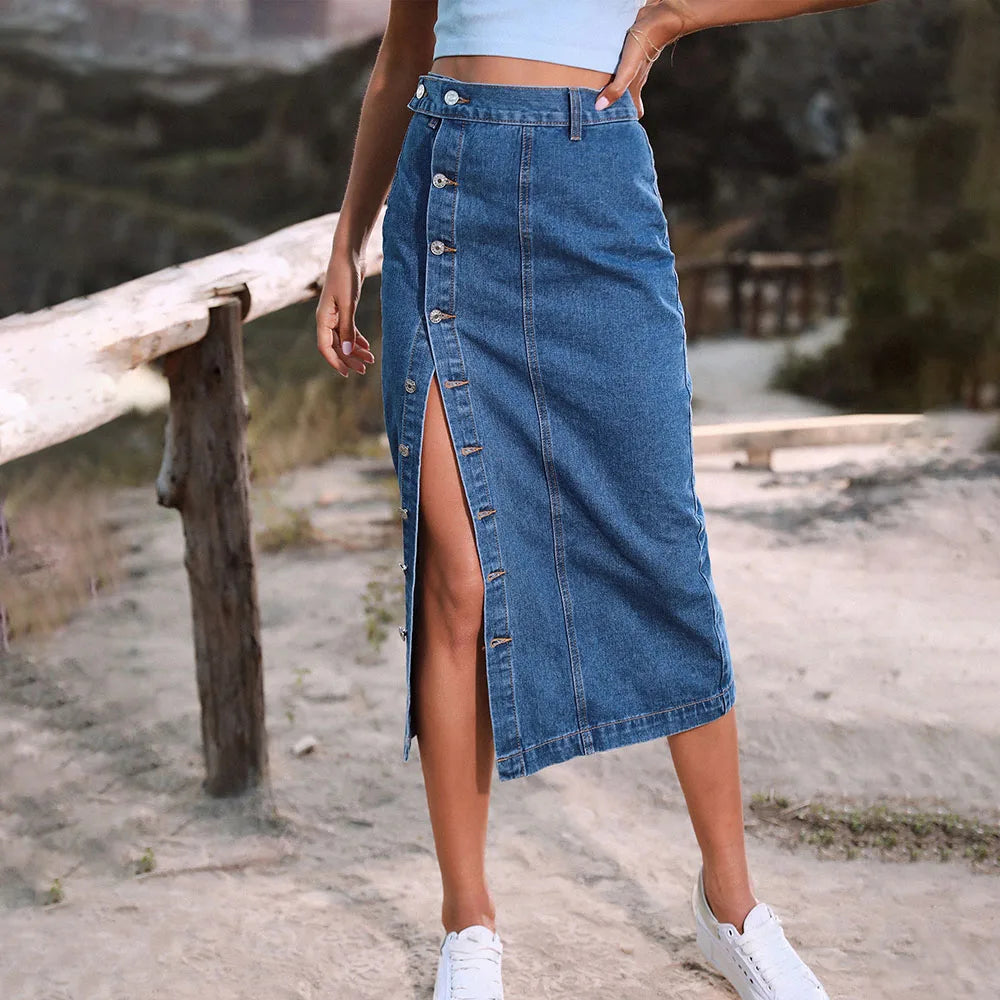 ILUKiss Women's Casual Denim A-Line Skirt, a stylish and comfortable.