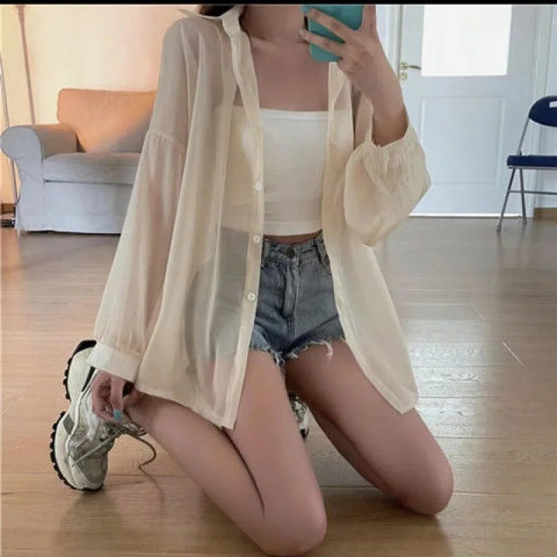 2024 Women's Clothing Women Shirt Summer New Chiffon Shirt Temperament Sunscreen Clothes Loose cardigan Thin Coat Blouses Shirts