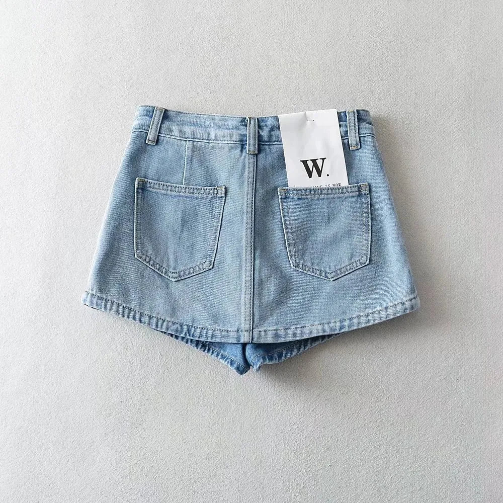 Women's High-Waisted Denim Mini Skirt, designed to offer a sexy and slim fit