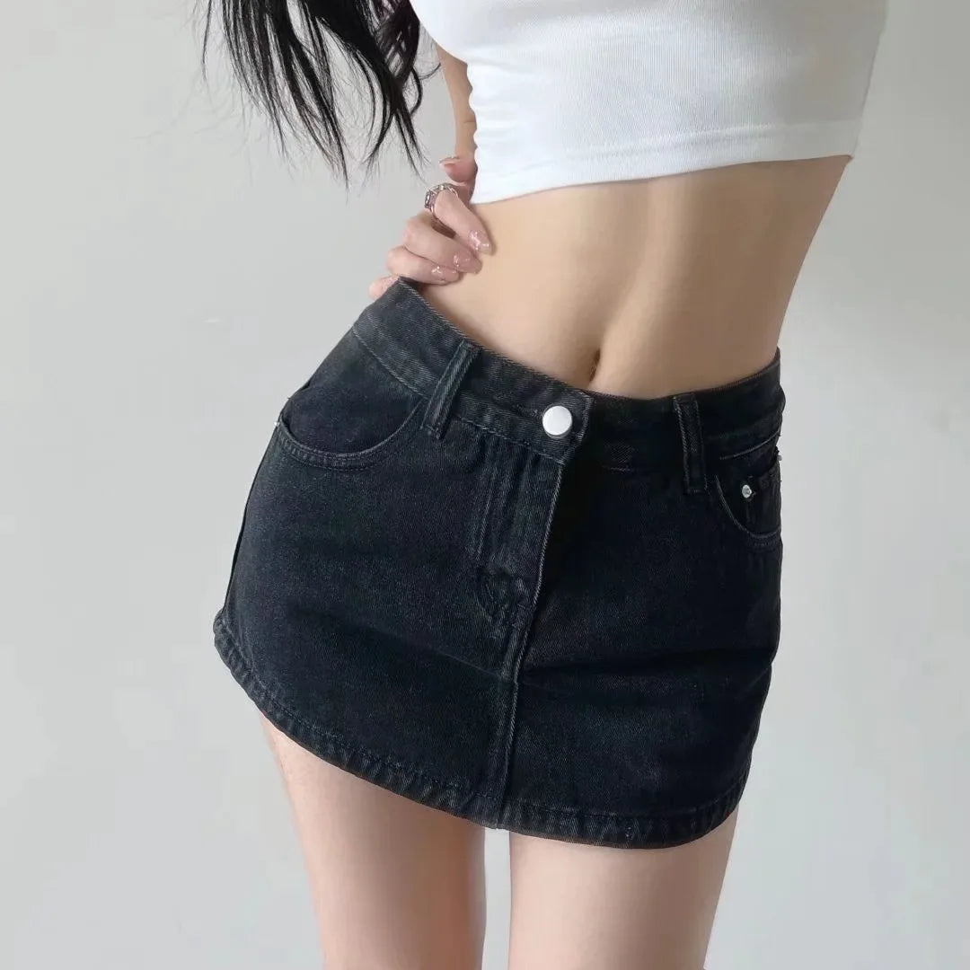 Women's High-Waisted Denim Mini Skirt, designed to offer a sexy and slim fit