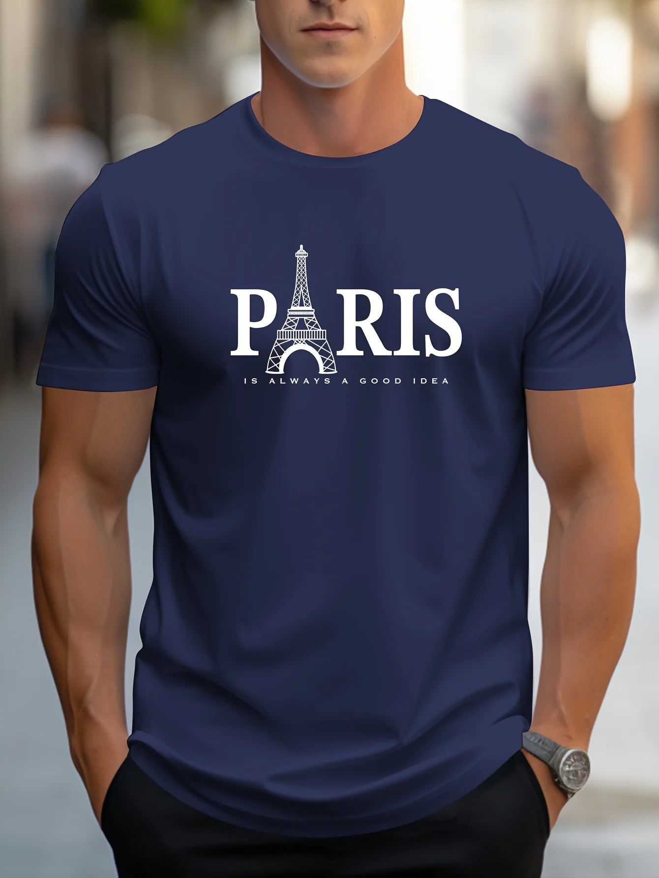 Men's Summer Oversized T-Shirt – Paris Print, Short Sleeve, Casual O-Neck Streetwear Pullover