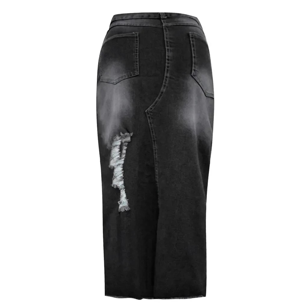 Introducing our Women's High-Waist Ripped Denim Pencil Skirt