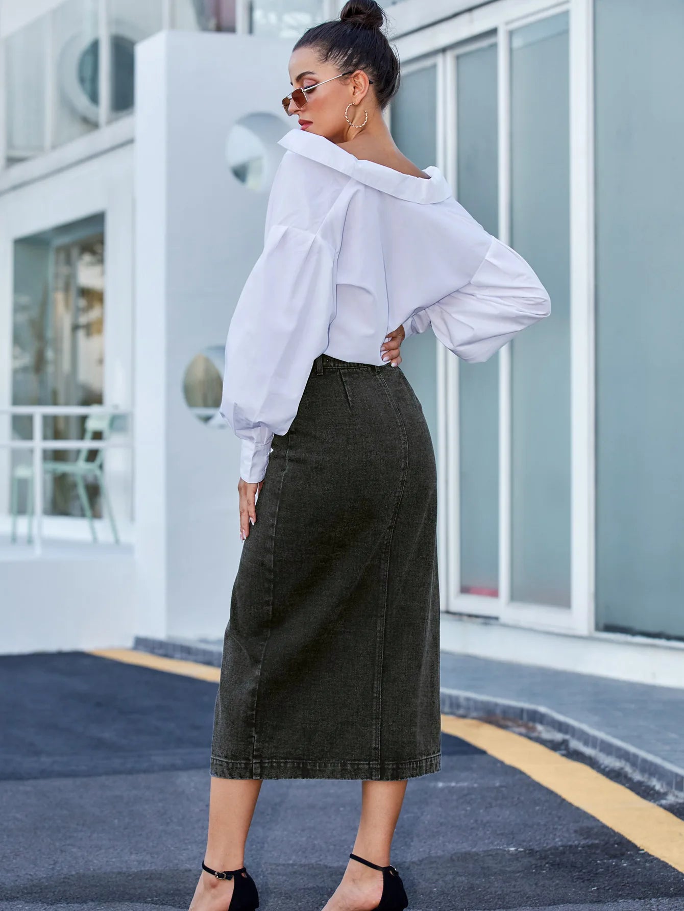 ILUKiss Women's Casual Denim A-Line Skirt, a stylish and comfortable.