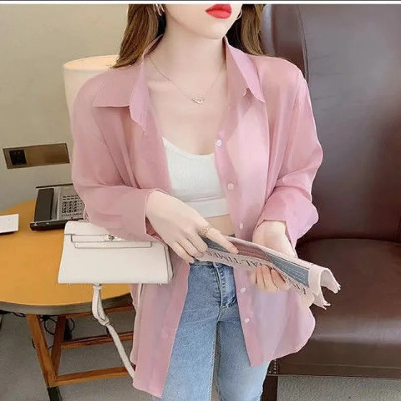 2024 Women's Clothing Women Shirt Summer New Chiffon Shirt Temperament Sunscreen Clothes Loose cardigan Thin Coat Blouses Shirts