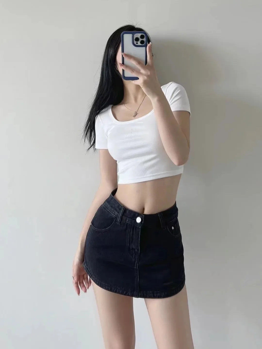 Women's High-Waisted Denim Mini Skirt, designed to offer a sexy and slim fit