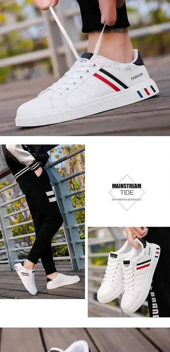 Men's Casual Sneakers – Lightweight PU Leather Breathable Flats, White Sports Shoes, Zapatillas Hombre