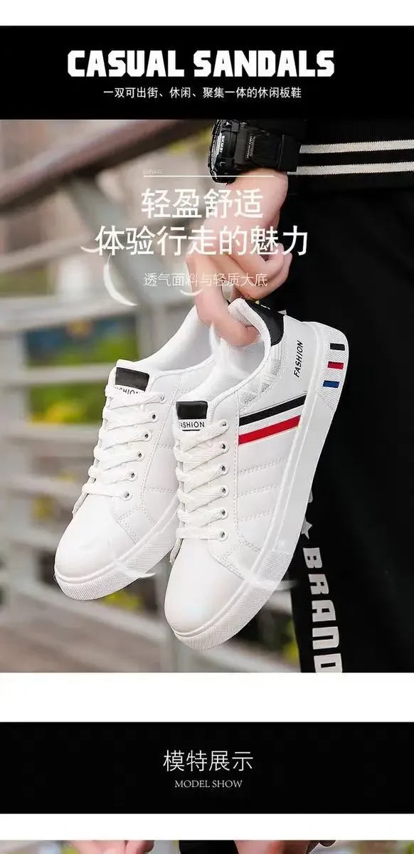 Men's Casual Sneakers – Lightweight PU Leather Breathable Flats, White Sports Shoes, Zapatillas Hombre