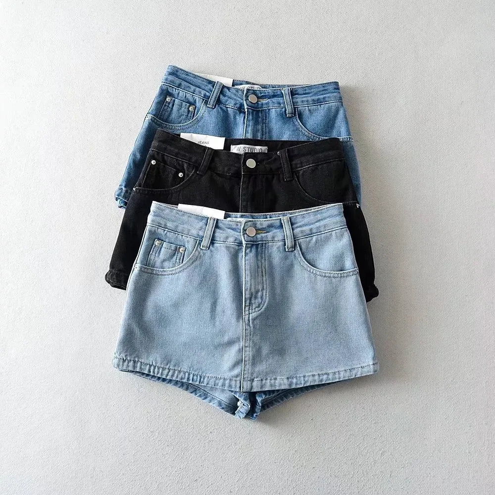 Women's High-Waisted Denim Mini Skirt, designed to offer a sexy and slim fit