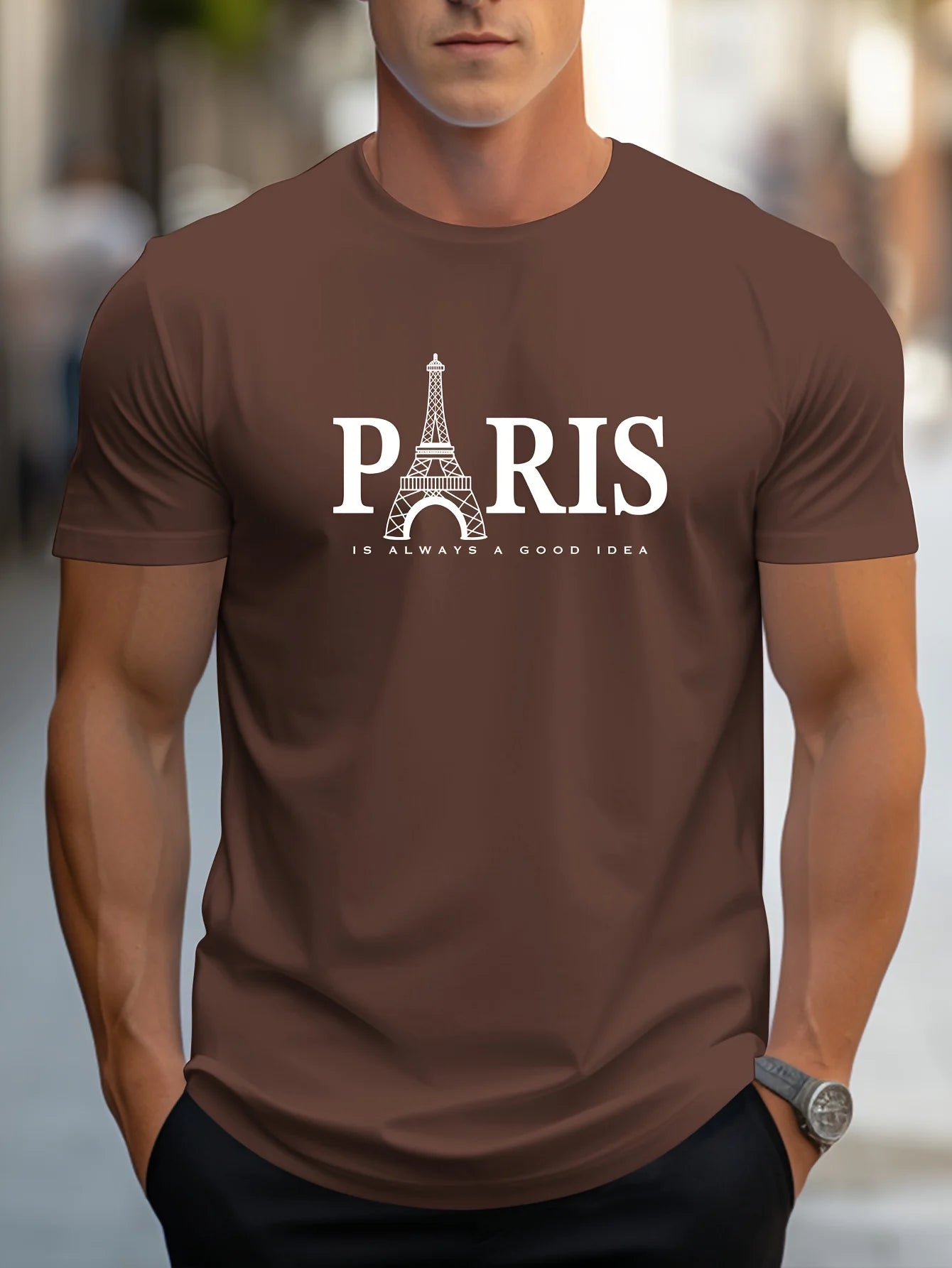 Men's Summer Oversized T-Shirt – Paris Print, Short Sleeve, Casual O-Neck Streetwear Pullover