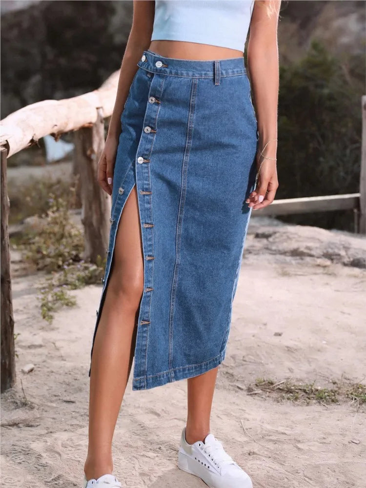 ILUKiss Women's Casual Denim A-Line Skirt, a stylish and comfortable.