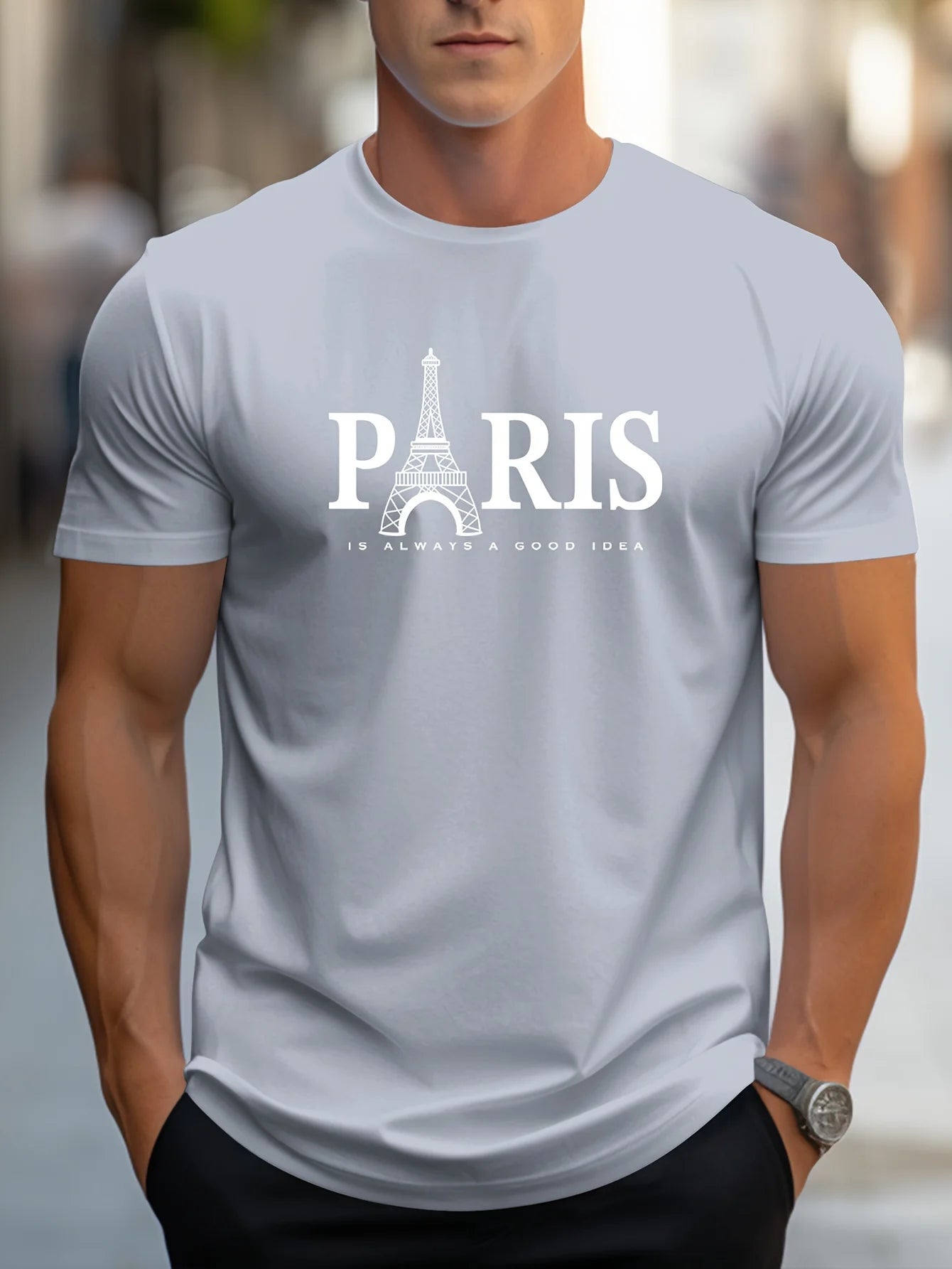 Men's Summer Oversized T-Shirt – Paris Print, Short Sleeve, Casual O-Neck Streetwear Pullover