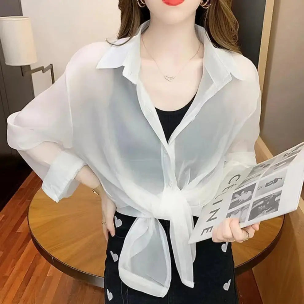 2024 Women's Clothing Women Shirt Summer New Chiffon Shirt Temperament Sunscreen Clothes Loose cardigan Thin Coat Blouses Shirts