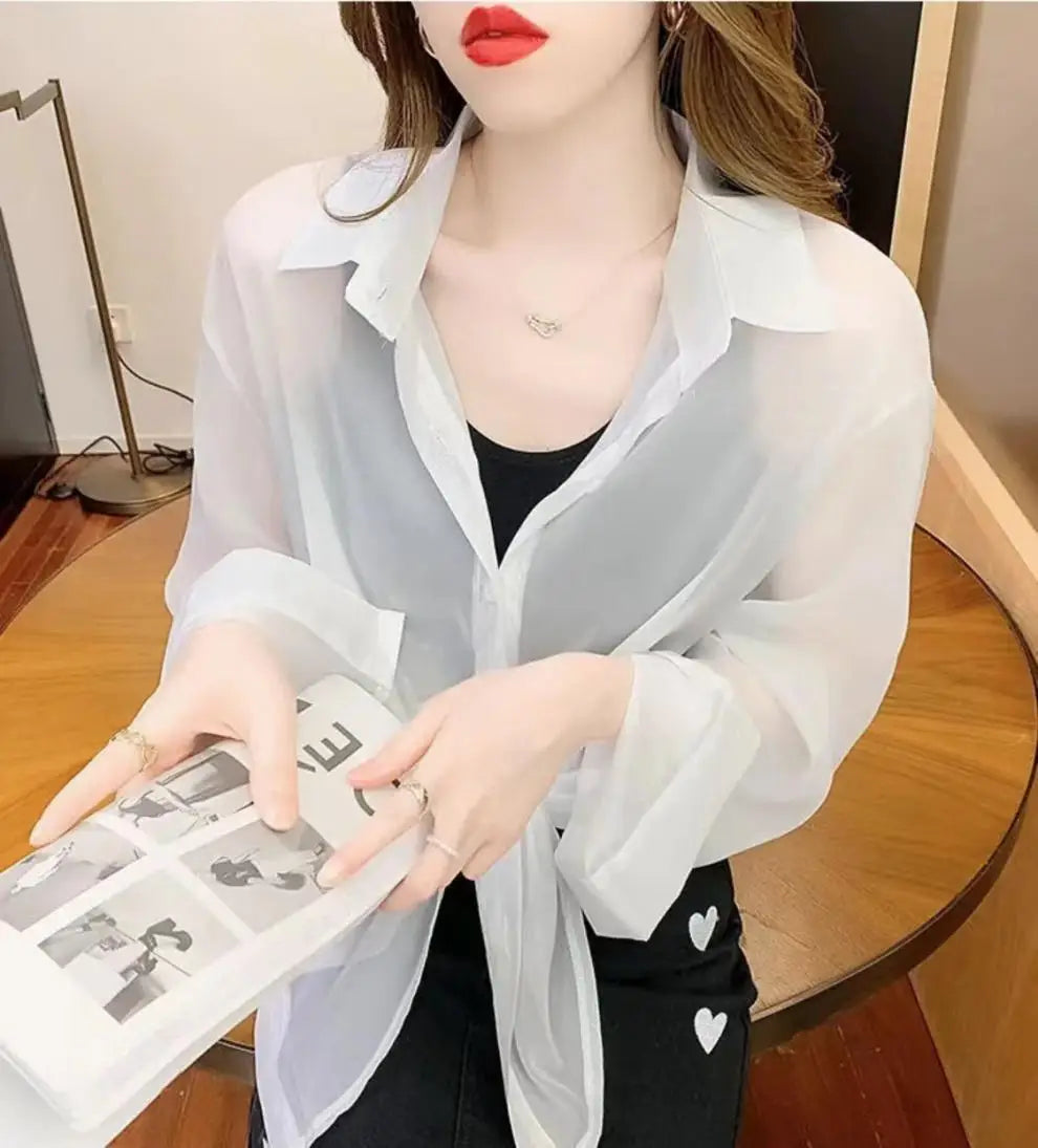 2024 Women's Clothing Women Shirt Summer New Chiffon Shirt Temperament Sunscreen Clothes Loose cardigan Thin Coat Blouses Shirts