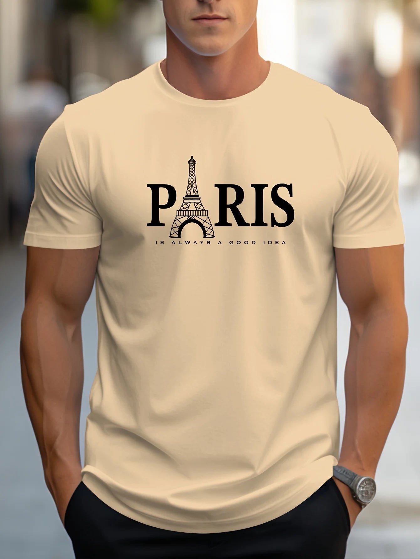 Men's Summer Oversized T-Shirt – Paris Print, Short Sleeve, Casual O-Neck Streetwear Pullover